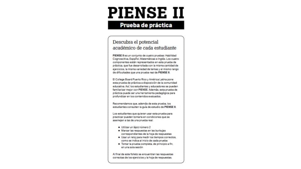 Curso para examen Piense II. Portada de la Prueba Practica. Curso para examen Piense II. Portada de la Prueba Practica.
